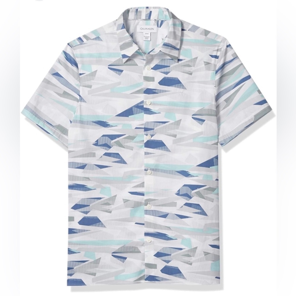Calvin Klein Men's Abstract Blue and Gray Shirt